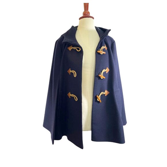 J CREW Toggle Closure Wool Cashmere Cape Coat Dark Navy in Size S/M - Picture 4 of 9